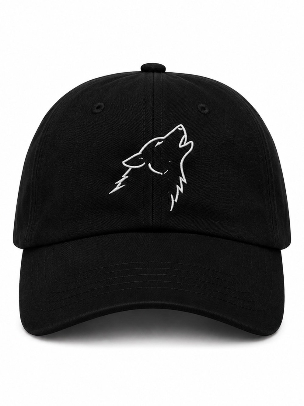 Black Wolf Outline Embroidered Baseball Cap